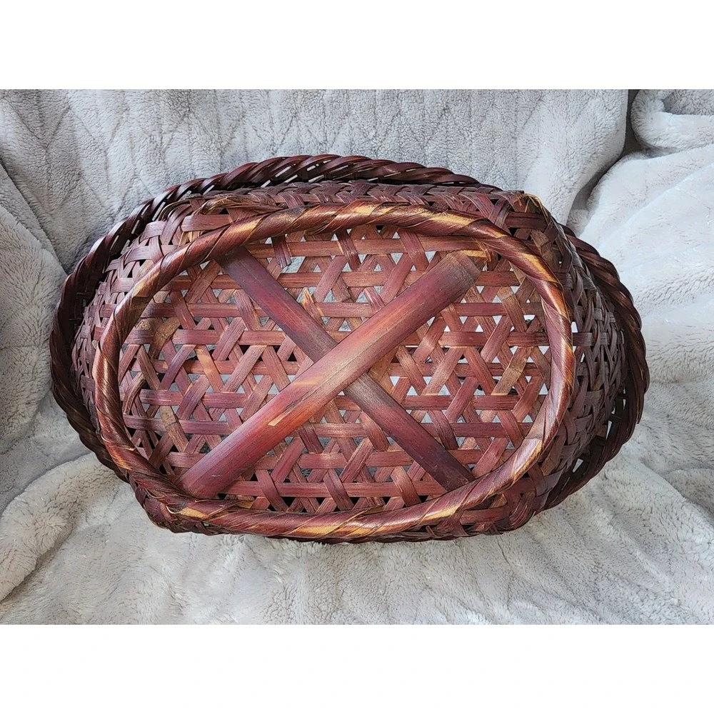 Vintage Woven Reed Bamboo Basket Round 13